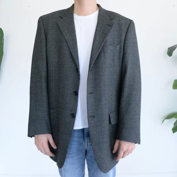 Mantles	Vintage 100% Wool Plaid Black Blazer ~ Sz 44T - Picture 3 of 12